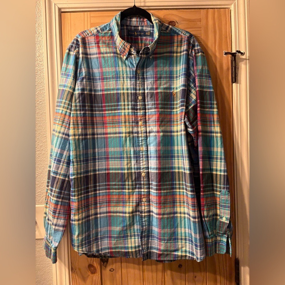 Polo Ralph Lauren Shirt Mens Size XXL Multi-Color Plaid Long Sleeve Preppy